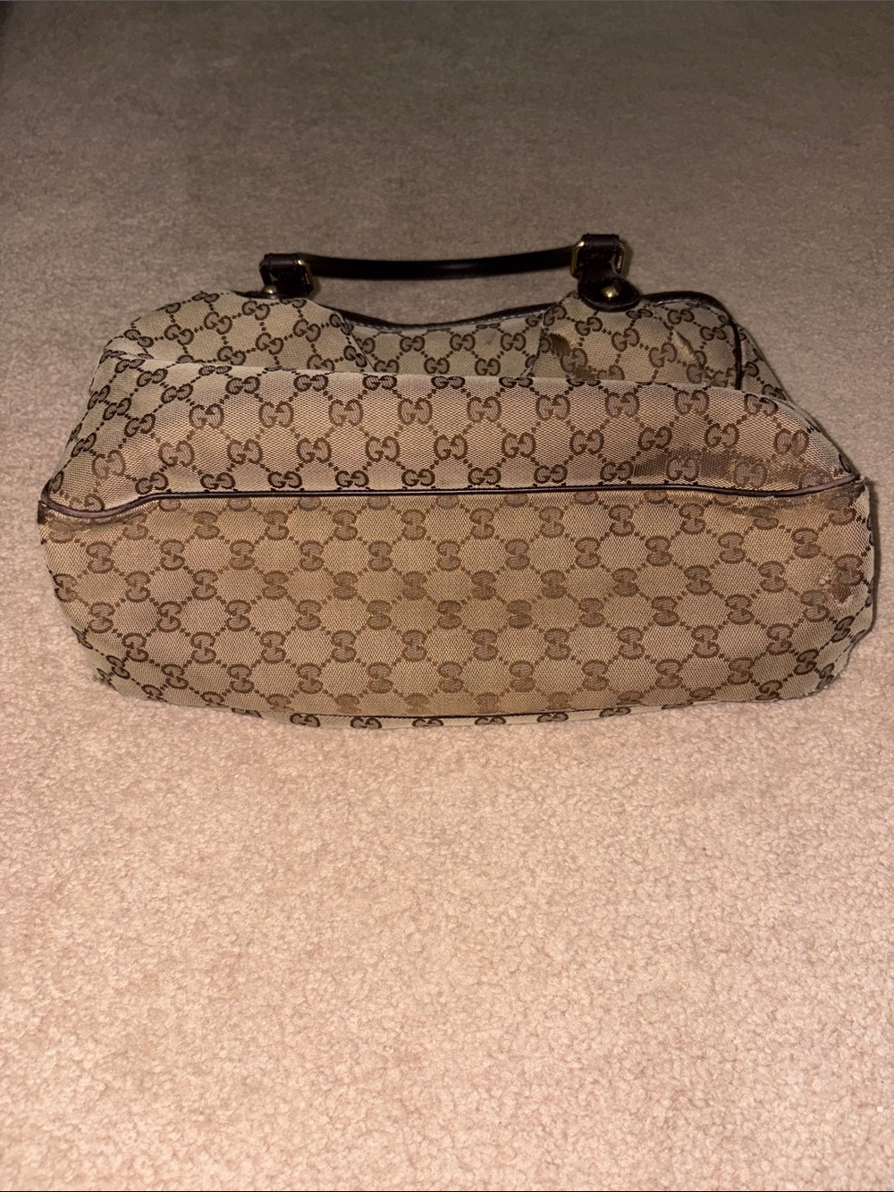 Gucci Beige GG Canvas Shoulder Bag with Brown Trim and Gold Charm - Picture 8 of 15